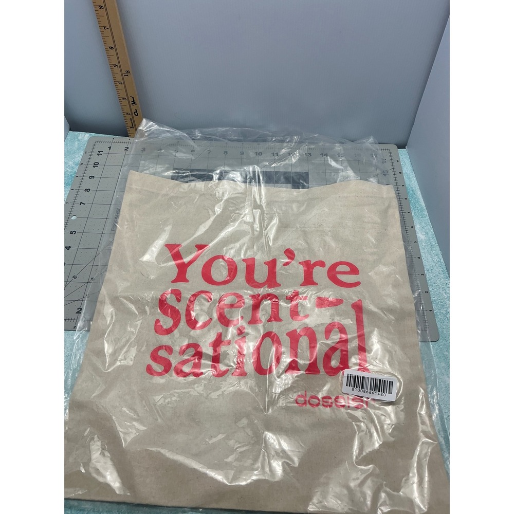 Dossier Youre Scent-sational Canvas Tote‎ Bag Beige Red Graphic Shopper NEW